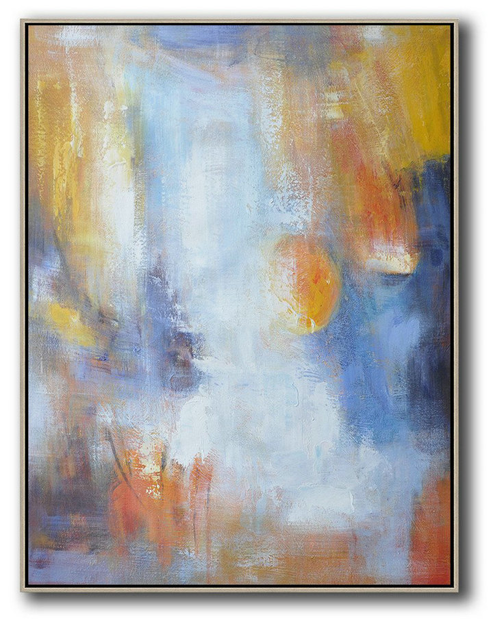 Large Abstract Art Handmade Oil Painting,Vertical Palette Knife Contemporary Art,Large Abstract Art Handmade Acrylic Painting,Yellow,White,Blue.etc
